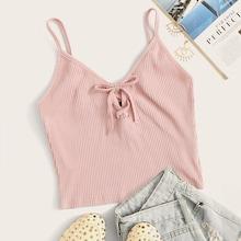 Romwe Lace Up Front Rib-knit Cami Top