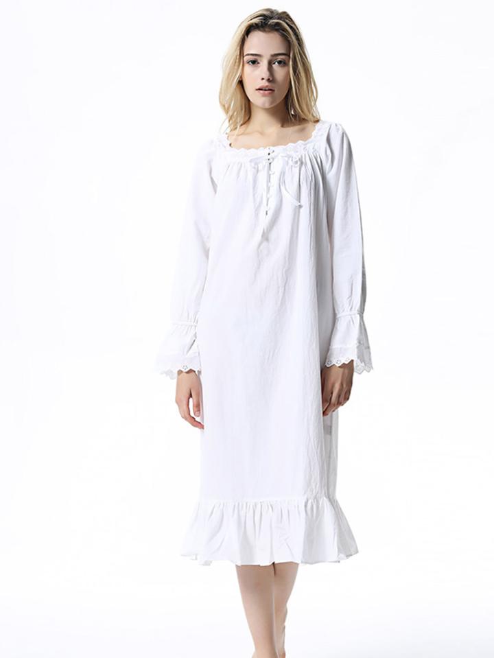 Romwe Lace Trim Ruffle Hem Night Dress