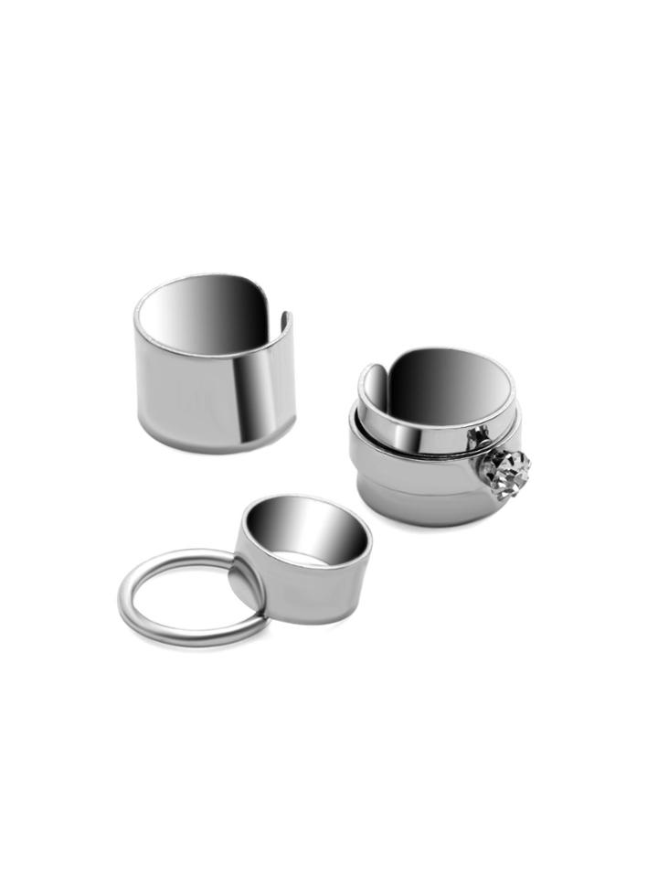 Romwe 4pcs Silver Plated Rhinestone Ring Set