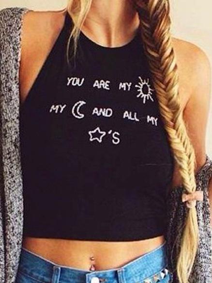 Romwe Halter Letter Print Cami Top