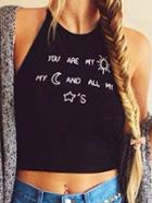 Romwe Halter Letter Print Cami Top
