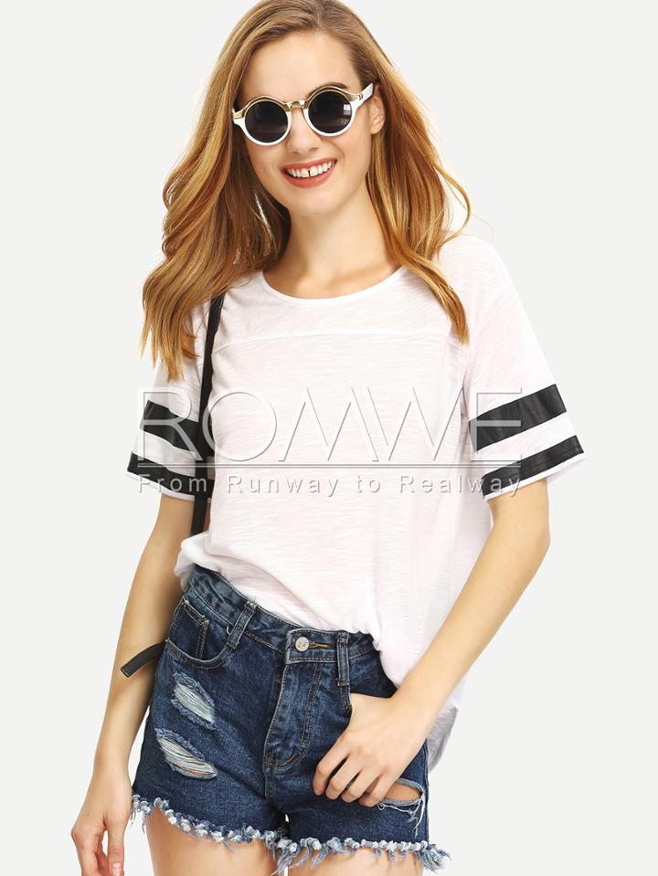 Romwe White Short Sleeve Loose T-shirt