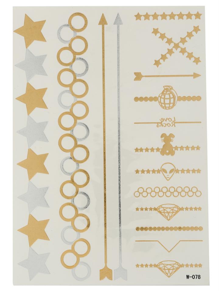 Romwe Geomectric Gold Stamping The Olympic Rings And Star Tattoos