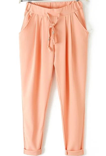 Romwe Drawstring With Pockets Harem Orange Pant