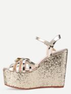 Romwe Gold Bow-tie Open Toe Wedge Sandals