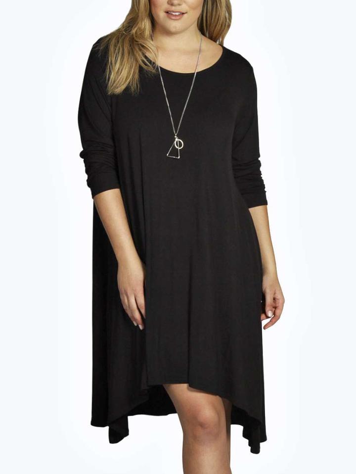 Romwe Round Neck Asymmetrical Black Tshirt Dress