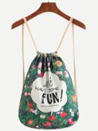 Romwe Green Florals Letters Embroidered Backpack
