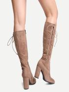 Romwe Khaki Faux Suede Lace Up Side High Heel Boots