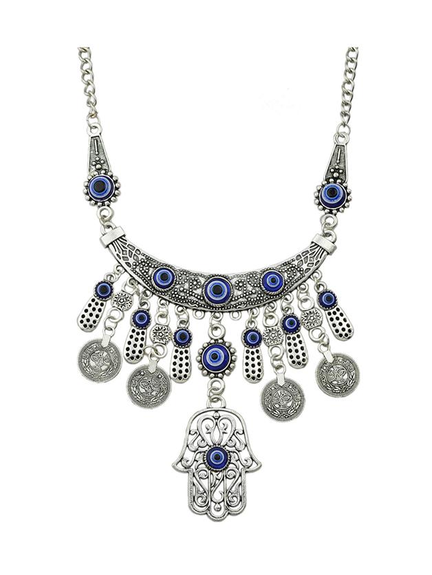 Romwe Ethnic Style Coin Hand Shape Statement Collar Necklace