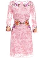 Romwe Pink Round Neck Long Sleeve Embroidered Dress