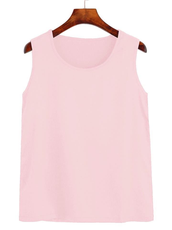 Romwe Pink Round Neck Tank Top
