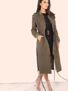Romwe Longline Anorak Bomber Jacket Green