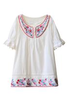 Romwe Floral Embroidered Loose Blouse