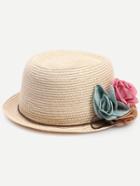 Romwe Beige Collapsible Flower Straw Hat