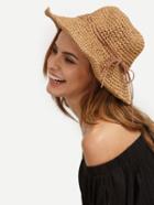 Romwe Khaki Collapsible Bow Large Brimmed Straw Hat