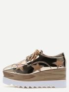 Romwe Gold Star Patch Patent Leather Platform Shoes