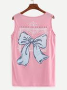 Romwe Bow Print Tank Top - Pink