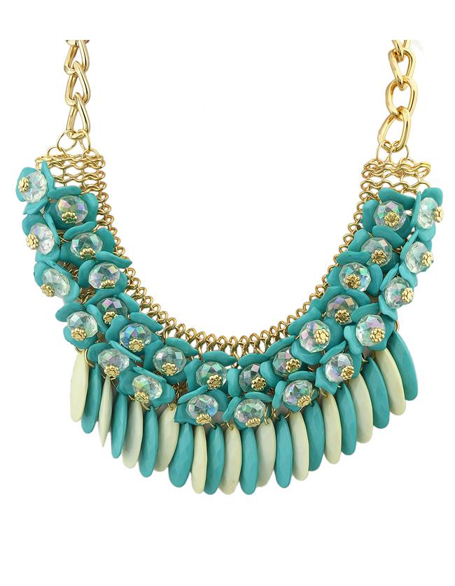 Romwe Bohemian Style Blue Hanging Stone Chunky Statement Neckalce