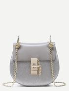 Romwe Grey Horse Hair Covered Pu Saddle Bag With Chain Strap