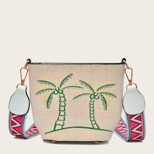 Romwe Coconut Tree Embroidered Bag