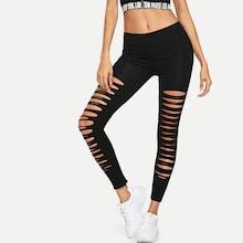 Romwe Ripped Detail Skinny Solid Legging