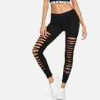 Romwe Ripped Detail Skinny Solid Legging