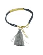 Romwe Gray Pu Leather Bracelet With Tassel