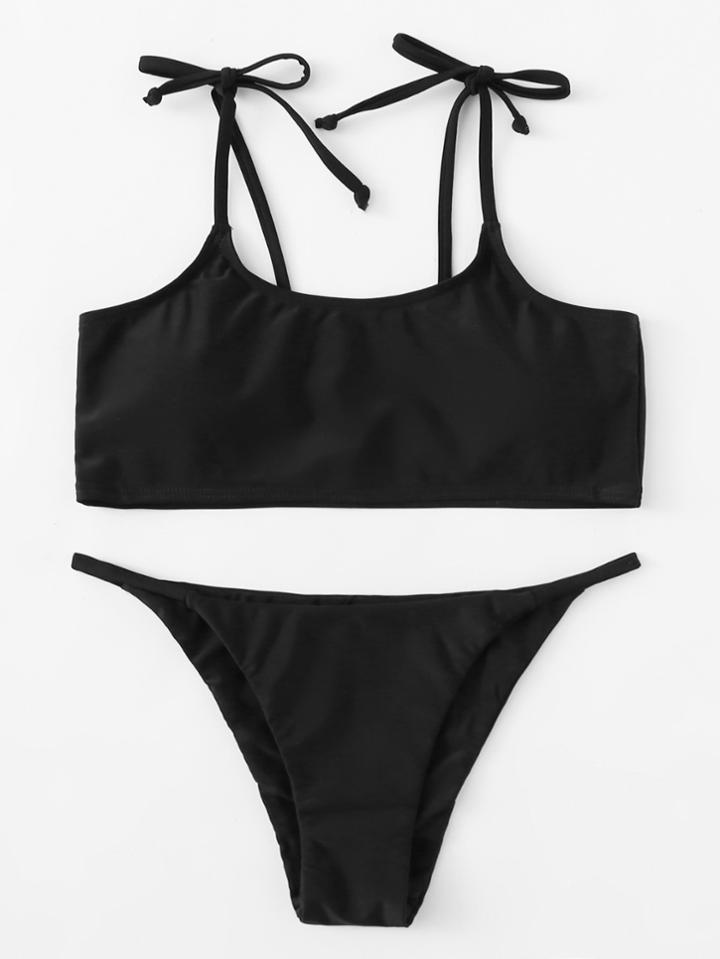 Romwe Knot Straps Bikini Set