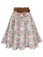 Romwe Pink Leaf Print Circle Skirt
