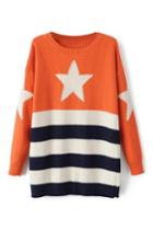 Romwe Striped Star Knitted Jumper