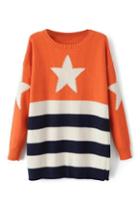 Romwe Striped Star Knitted Jumper