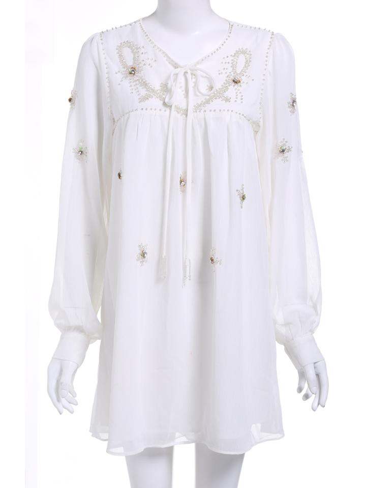 Romwe Long Sleeve With Bead Lace Up Dress