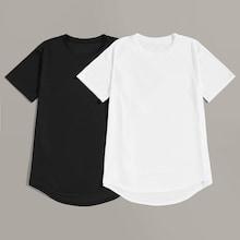 Romwe Guys Dip Hem Solid Basics Tee 2pcs