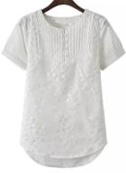 Romwe Dip Hem Embroidered Top