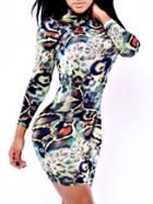 Romwe Mock Neck Print Bodycon Dress
