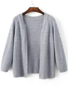 Romwe Grey Raglan Sleeve Loose Fit Textured Sweater Coat