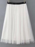 Romwe High Waist Mesh Pleated White Skirt