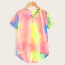 Romwe Plus Dip Hem Tie Dye Tee