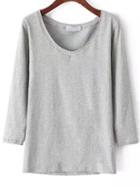 Romwe Long Sleeve Slim Grey T-shirt