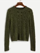 Romwe Army Green Hollow Out Sweater