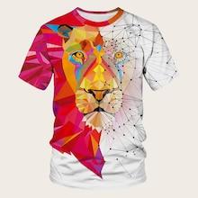 Romwe Guys 3d Animal & Geometric Print Tee