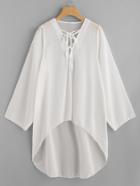 Romwe Lace Up V Neck High Low Beach Chiffon Cover Up