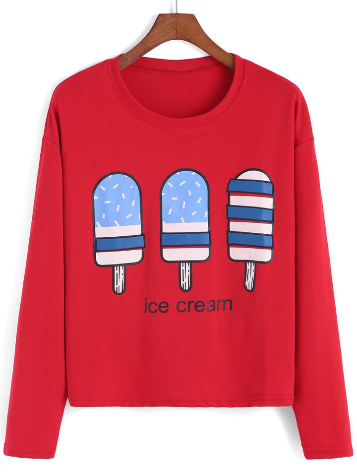 Romwe Popsicle Print Red Sweatshirt