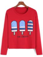 Romwe Popsicle Print Red Sweatshirt