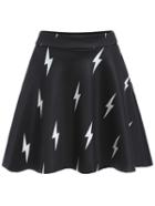 Romwe Lightning Print Flare Skirt