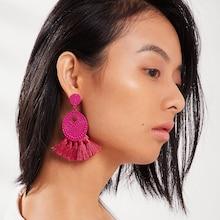 Romwe Neon Pink Textured Round Tassel Drop Earrings