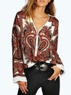 Romwe Multicolor Long Sleeve Vintage Retro Print Blouse