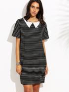 Romwe Black Peter Pan Collar Stripe Dress