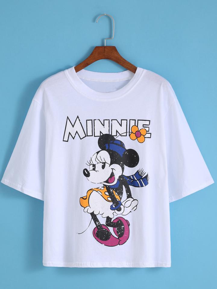 Romwe Minnie Print Loose T-shirt
