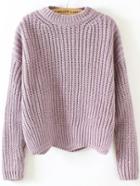 Romwe Purple Crew Neck Scalloped Hem Sweater